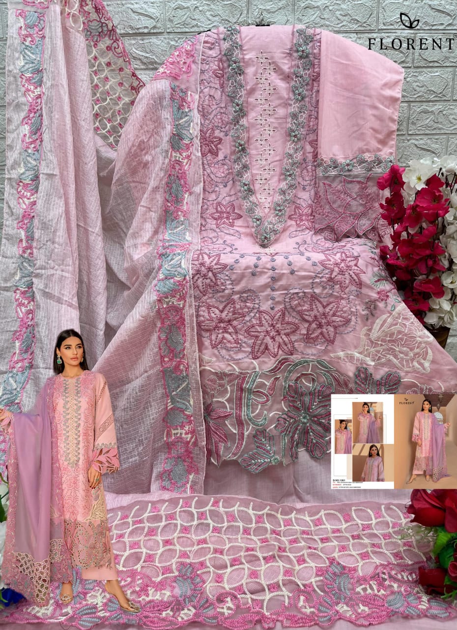 Florent 1001 To 1003 Embroidery Cotton Pakistani Suits Wholesale Price In Surat
